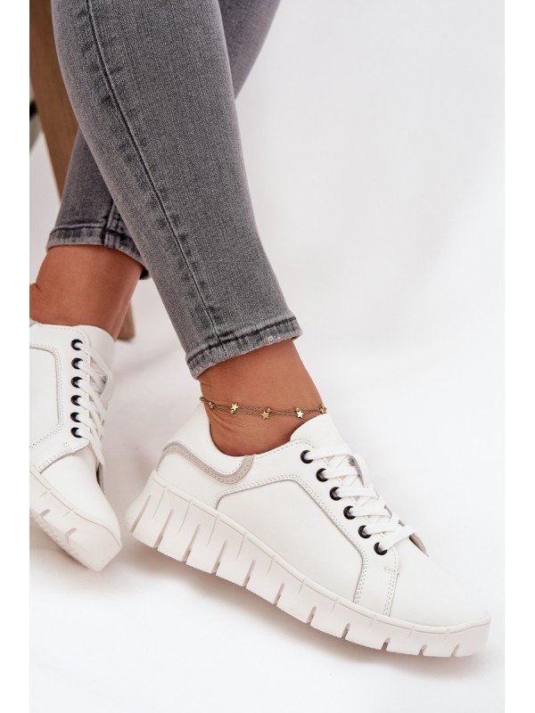 Leather Women's Shoes with Laces Vinceza 41493 White