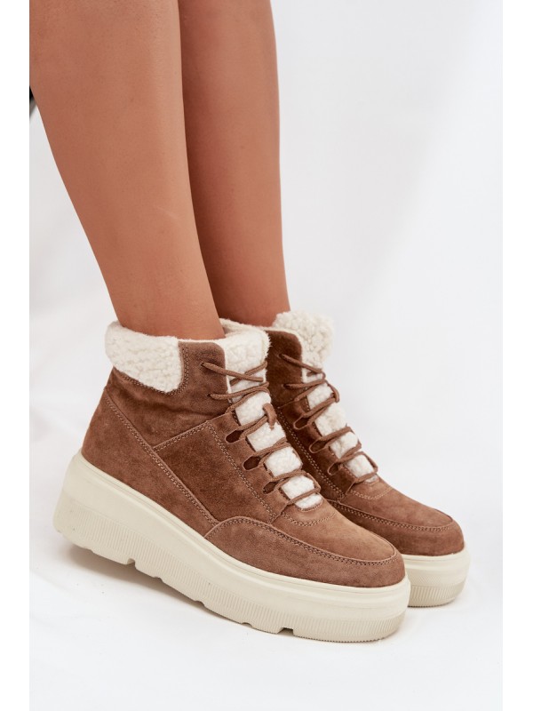 Suede Women's Snow Boots with Fur on Platform Vinceza 95354 Camel
