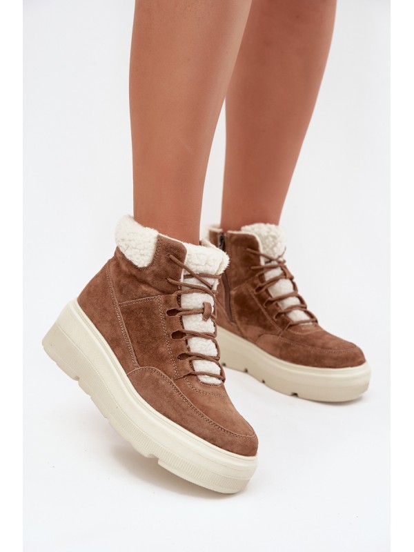 Suede Women's Snow Boots with Fur on Platform Vinceza 95354 Camel 2