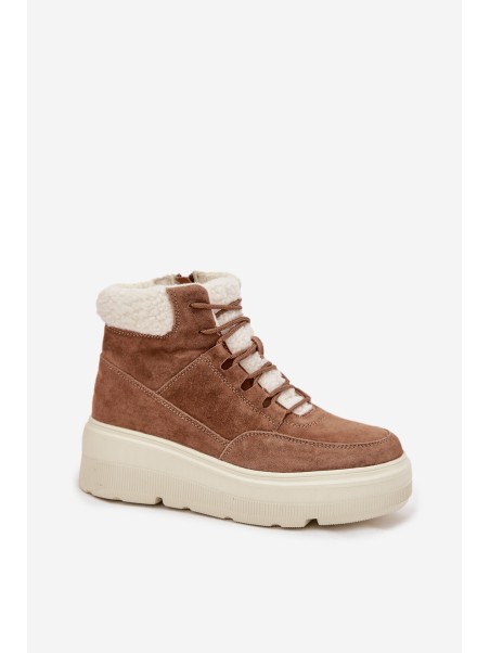 Suede Women's Snow Boots with Fur on Platform Vinceza 95354 Camel