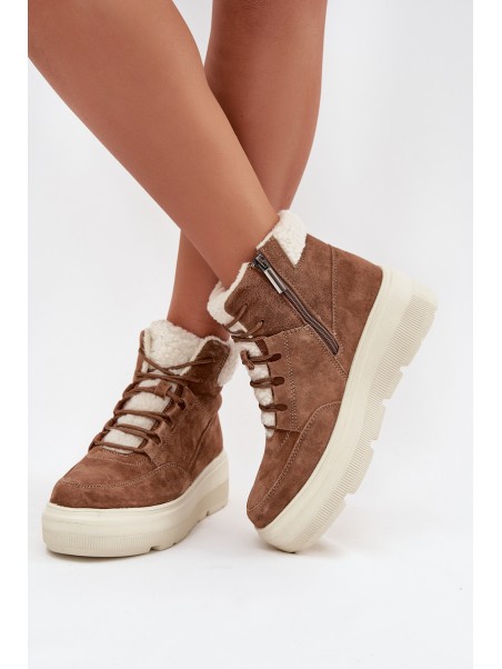 Suede Women's Snow Boots with Fur on Platform Vinceza 95354 Camel