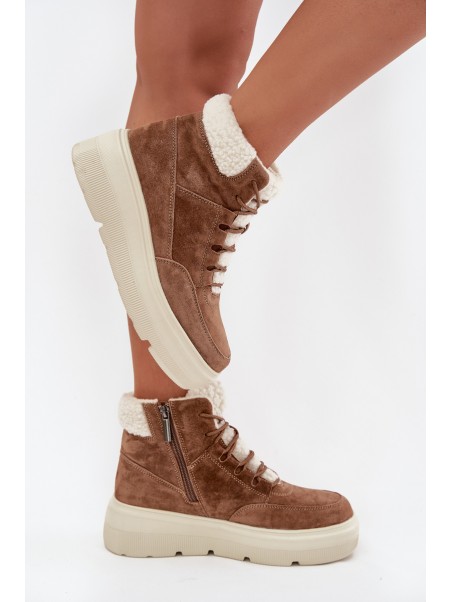Suede Women's Snow Boots with Fur on Platform Vinceza 95354 Camel