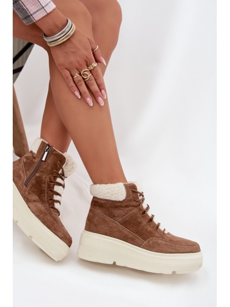 Suede Women's Snow Boots with Fur on Platform Vinceza 95354 Camel