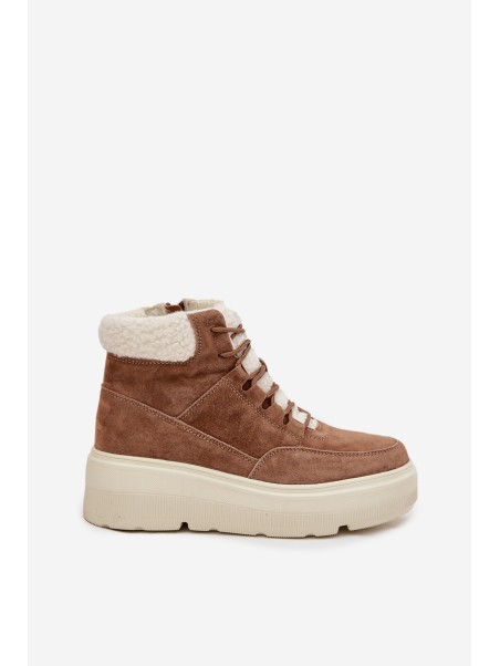Suede Women's Snow Boots with Fur on Platform Vinceza 95354 Camel