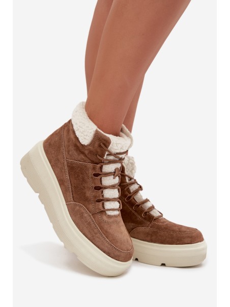 Suede Women's Snow Boots with Fur on Platform Vinceza 95354 Camel