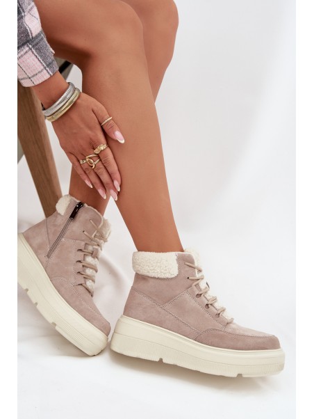 Suede Winter Boots for Women with Fur Lining on Platform Vinceza 95354 Beige