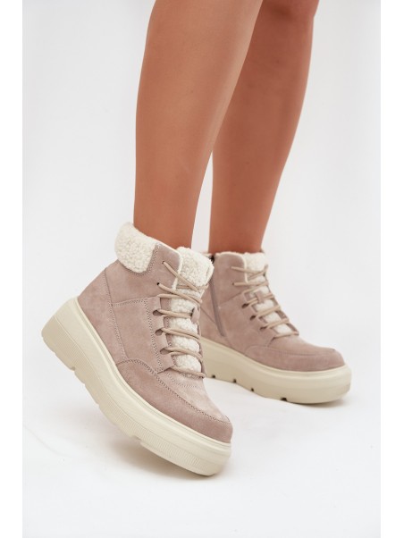 Suede Winter Boots for Women with Fur Lining on Platform Vinceza 95354 Beige