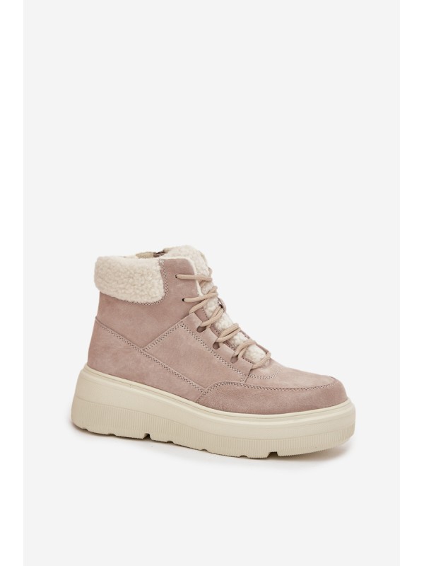 Suede Winter Boots for Women with Fur Lining on Platform Vinceza 95354 Beige