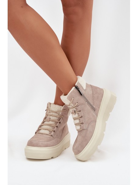 Suede Winter Boots for Women with Fur Lining on Platform Vinceza 95354 Beige