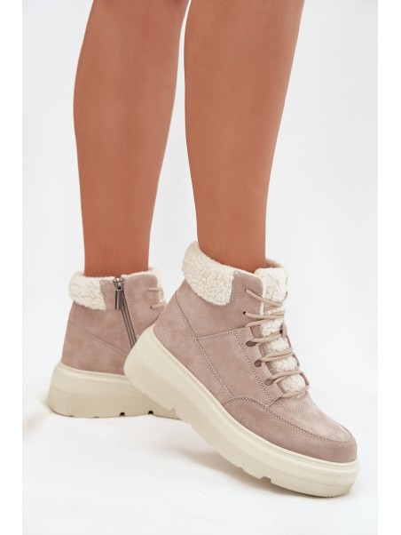Suede Winter Boots for Women with Fur Lining on Platform Vinceza 95354 Beige
