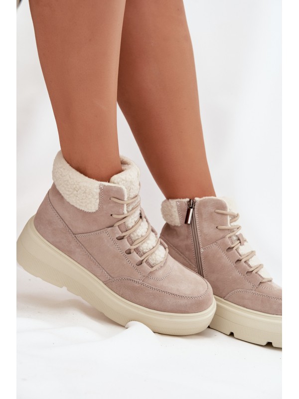 Suede Winter Boots for Women with Fur Lining on Platform Vinceza 95354 Beige