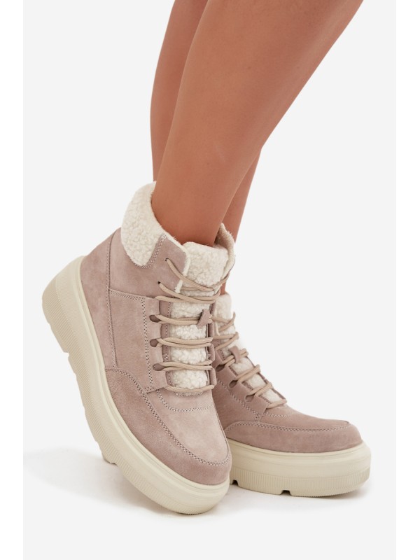 Suede Winter Boots for Women with Fur Lining on Platform Vinceza 95354 Beige