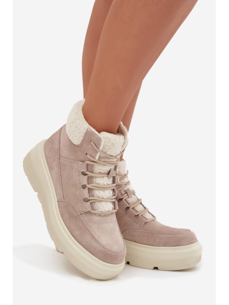 Suede Winter Boots for Women with Fur Lining on Platform Vinceza 95354 Beige