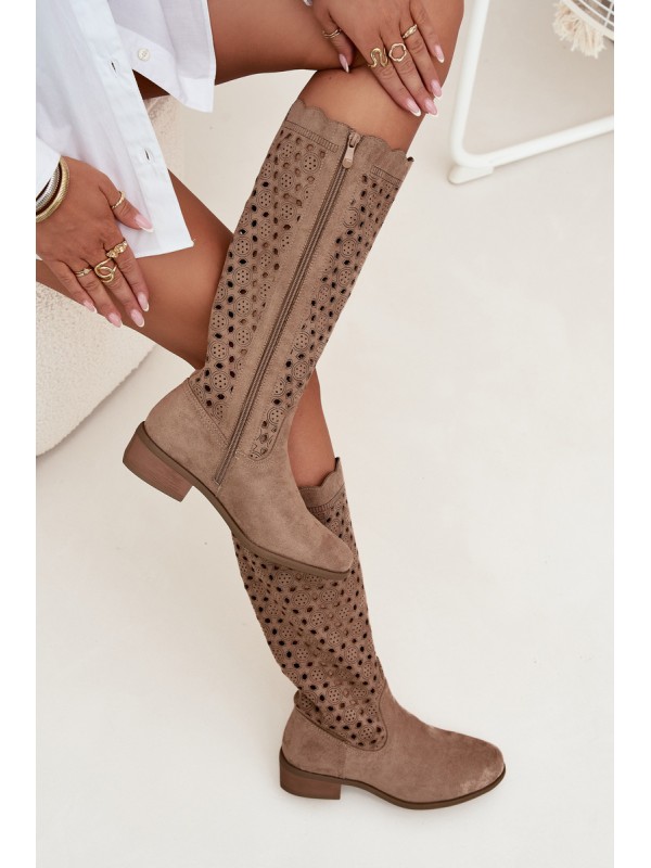 Women's Low Heel Boots with Openwork Pattern Beige Marcelline