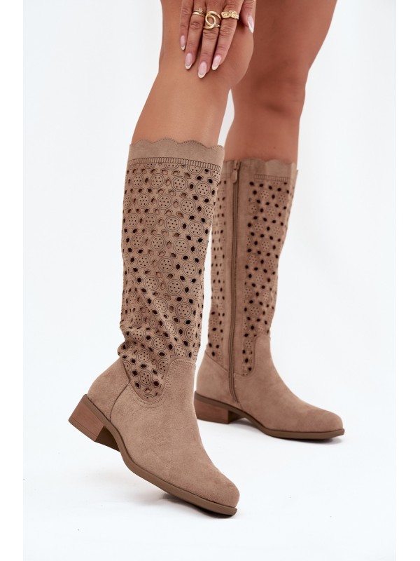 Women's Low Heel Boots with Openwork Pattern Beige Marcelline