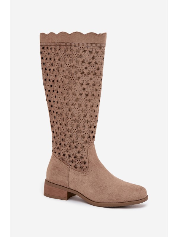 Women's Low Heel Boots with Openwork Pattern Beige Marcelline