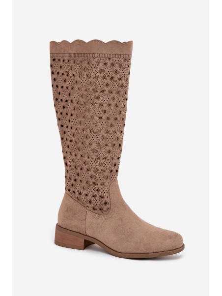 Women's Low Heel Boots with Openwork Pattern Beige Marcelline