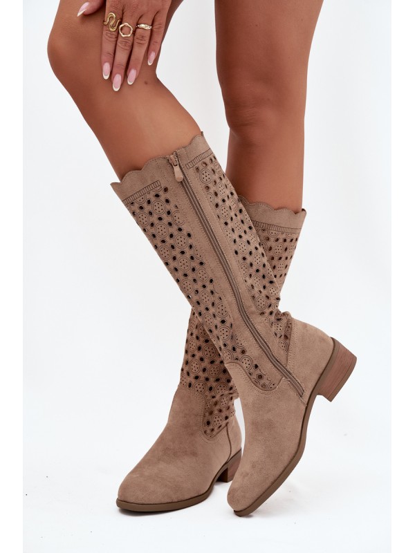 Women's Low Heel Boots with Openwork Pattern Beige Marcelline