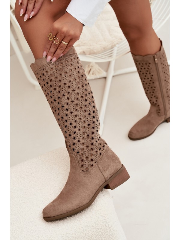 Women's Low Heel Boots with Openwork Pattern Beige Marcelline