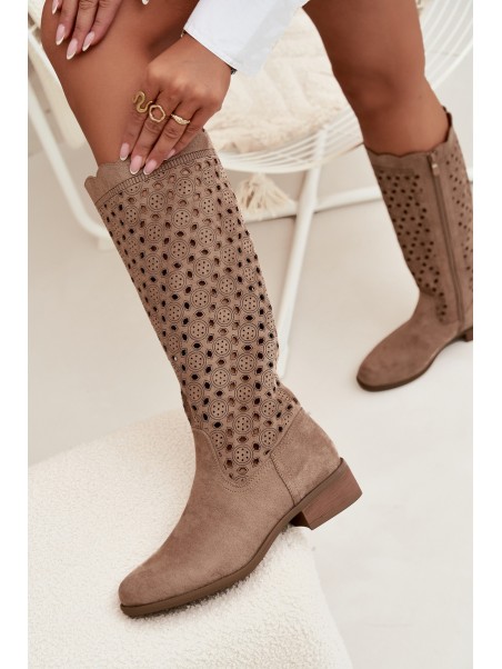 Women's Low Heel Boots with Openwork Pattern Beige Marcelline