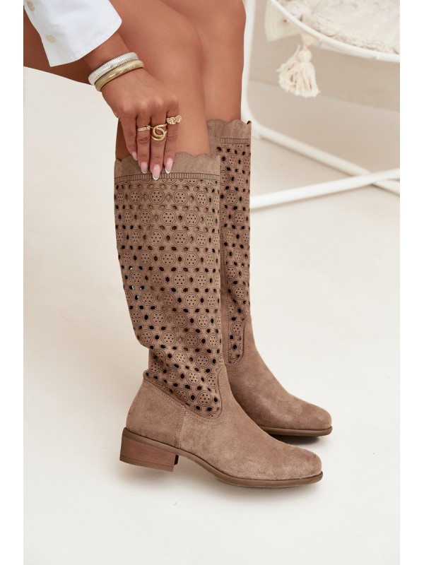 Women's Low Heel Boots with Openwork Pattern Beige Marcelline