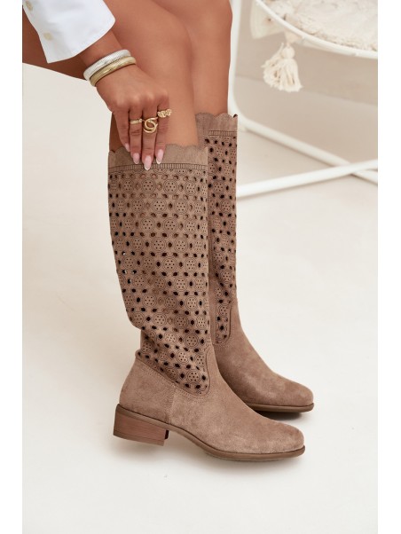 Women's Low Heel Boots with Openwork Pattern Beige Marcelline