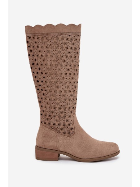 Women's Low Heel Boots with Openwork Pattern Beige Marcelline