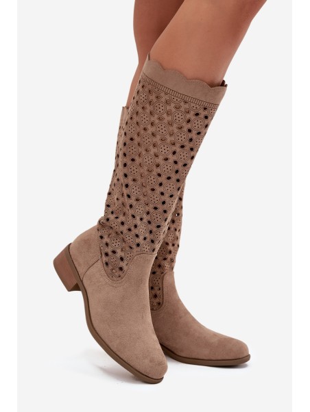 Women's Low Heel Boots with Openwork Pattern Beige Marcelline