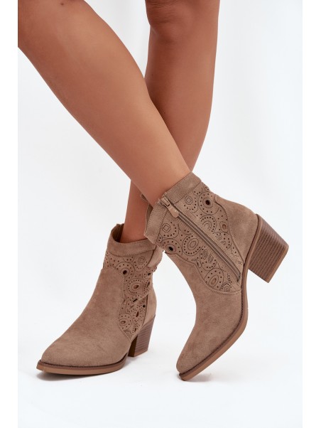 Women's Cowboy Boots with Openwork Pattern Beige Nolvina