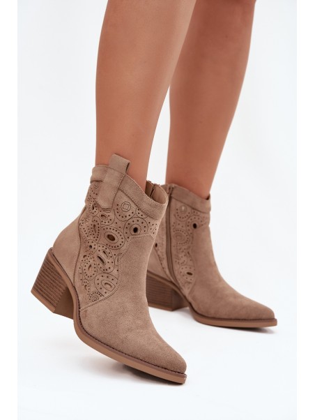 Women's Cowboy Boots with Openwork Pattern Beige Nolvina