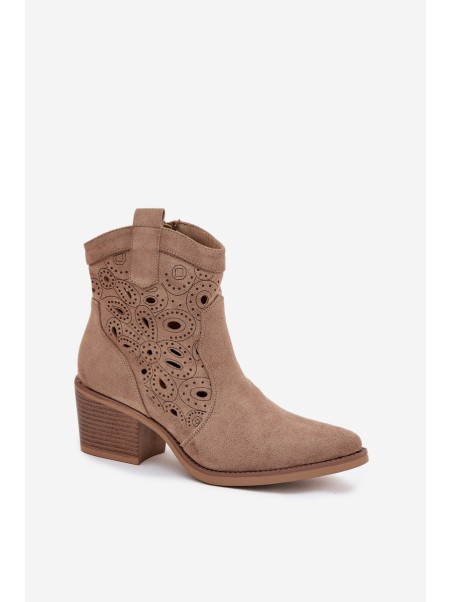 Women's Cowboy Boots with Openwork Pattern Beige Nolvina