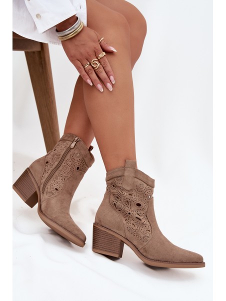 Women's Cowboy Boots with Openwork Pattern Beige Nolvina