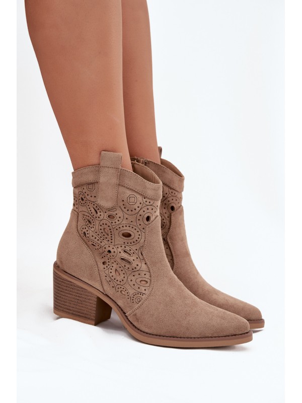 Women's Cowboy Boots with Openwork Pattern Beige Nolvina