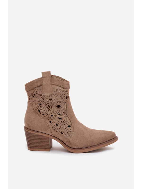Women's Cowboy Boots with Openwork Pattern Beige Nolvina