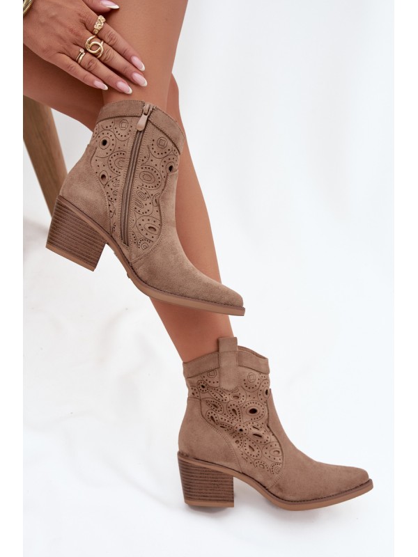 Women's Cowboy Boots with Openwork Pattern Beige Nolvina