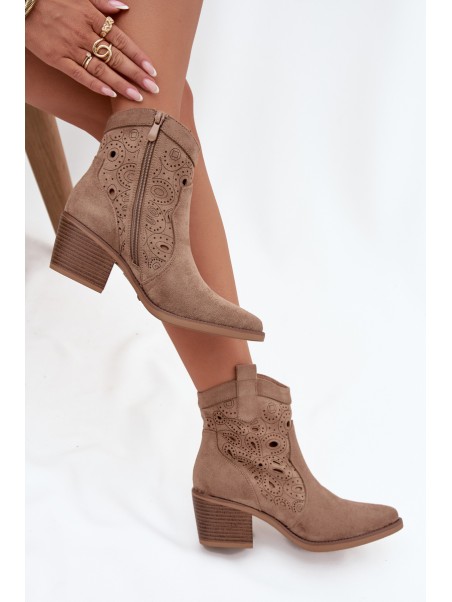 Women's Cowboy Boots with Openwork Pattern Beige Nolvina