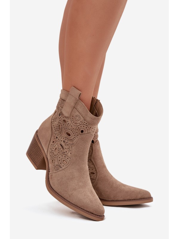 Women's Cowboy Boots with Openwork Pattern Beige Nolvina