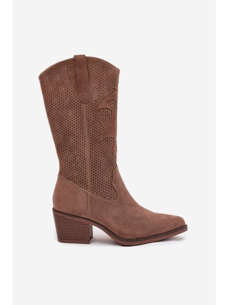 Openwork Cowboy Boots Women's Heeled Dark Beige Olivette