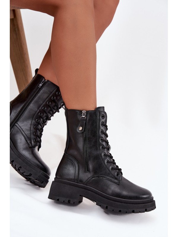 Women's Work Boots with Insulation with Double Zipper Black Perlina