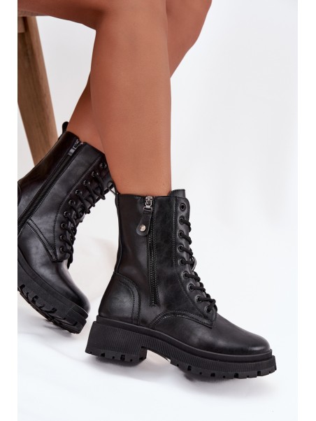 Women's Work Boots with Insulation with Double Zipper Black Perlina