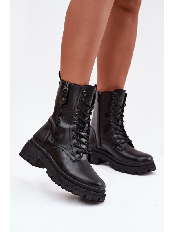 Women's Work Boots with Insulation with Double Zipper Black Perlina