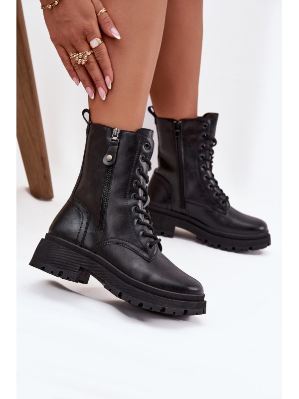 Women's Work Boots with Insulation with Double Zipper Black Perlina