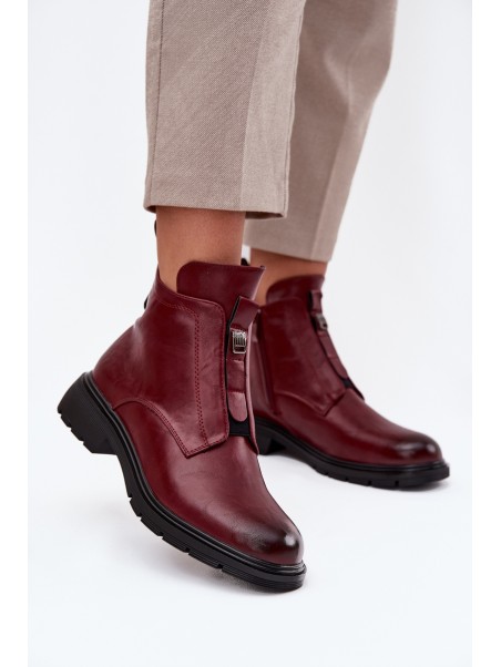 Insulated Women's Ankle Boots with Zip Decorative Detail Bordeaux Roselle