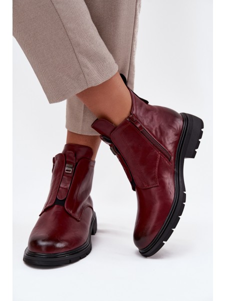 Insulated Women's Ankle Boots with Zip Decorative Detail Bordeaux Roselle