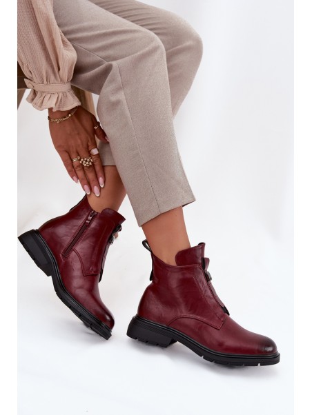 Insulated Women's Ankle Boots with Zip Decorative Detail Bordeaux Roselle