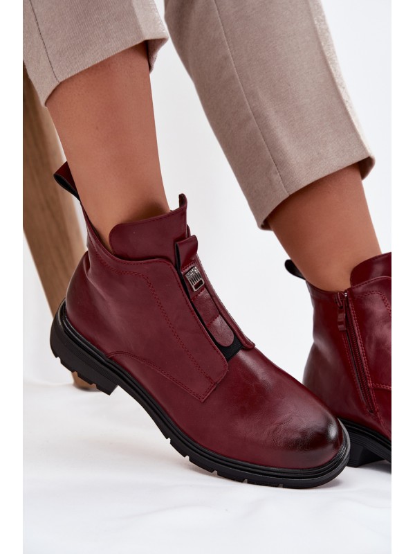 Insulated Women's Ankle Boots with Zip Decorative Detail Bordeaux Roselle