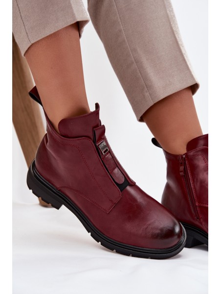 Insulated Women's Ankle Boots with Zip Decorative Detail Bordeaux Roselle