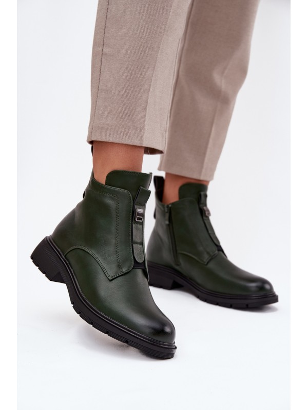 Insulated Women's Boots with Zipper with Decorative Detail Dark Green Roselle