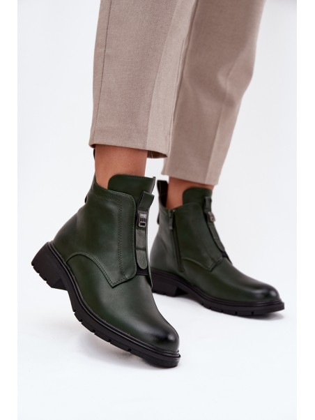 Insulated Women's Boots with Zipper with Decorative Detail Dark Green Roselle