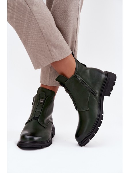 Insulated Women's Boots with Zipper with Decorative Detail Dark Green Roselle